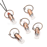 304 Stainless Steel Openable Perfume Bottle Pendant Necklaces, with Natural Gemstone, Lipstick Shape, Electrophoresis Black & Red Copper, 27.55 inch(70cm), Bottle Capacity: 3ml(0.1 fl. oz)(NJEW-I239-05R)