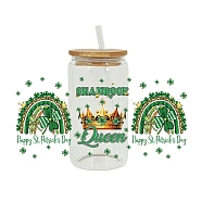 Saint Patrick's Day Theme PET Clear Film Green Shamrock Rub on Transfer Stickers for Glass Cups, Waterproof Cup Wrap Transfer Decals for Cup Crafts, Rainbow, 110x230mm(PW-WG24181-05)