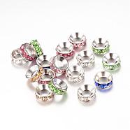 Rhinestone Spacer Beads, with CCB Plastic Findings, Rondelle, Platinum, Mixed Color, 8x3mm, Hole: 3.5mm(RB-S043-8mm-P)