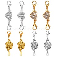 8 Sets 4 Style Zinc Alloy Magnetic Clasps, with Lobster Clasps, Extender for Jewelry Making, Rose & Heart, Platinum & Golden, 2 set/style(FIND-SZ0006-26)