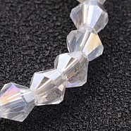Glass Beads Strands, Bicone, Clear, AB Color Plated, 4mm, Hole: 1mm, about 70pcs/strand, 10.63 inch(X-GB4mm01Y-AB)