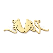 304 Stainless Steel Connector Charms, Footprint with Word Love Links, Real 18K Gold Plated, 13.5x37.5x1mm, Hole: 1.2mm(STAS-G329-01G)