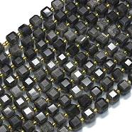 Natural Silver Obsidian Beads Strands, with Seed Beads, Faceted Table Cut Cube, 8x8x8mm, Hole: 0.6mm, about 38pcs/strand, 15.35''(39cm)(G-K389-A41-01)