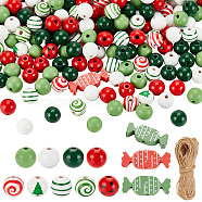 DIY Christmas Pendant Decoration Making Kit, Including Jute Cords, Natural Wood Stripe & Tree Pattern Round & Candy Beads, Mixed Color, 214Pcs/set(DIY-GA0005-32)