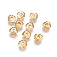 Brass Beads, Long-Lasting Plated, Faceted, Flat Round, Matte Gold Color, 5x2mm, Hole: 1.2mm(KK-K238-20MG)