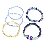 5Pcs 5 Style Natural Lapis Lazuli & Lampwork Evil Eye & Seed Beaded Stretch Bracelets Set, Stackable Bracelets, Inner Diameter: 2~2-3/8 inch(5.5~6cm), 1Pc/style(BJEW-JB09616-01)
