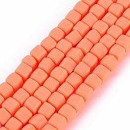Handmade Polymer Clay Beads Strands, Cube, Coral, 6x6x6mm, Hole: 1.2mm, about 62pcs/strand, 14.84 inch~15.75 inch(37.7cm~40cm)(X-CLAY-T020-09G)