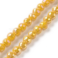 Electroplate Opaque Solid Color Glass Beads Strands, AB Color Plated, Faceted, Round, Orange, 5.5~6mm, Hole: 1.2~1.5mm, about 95pcs/strand, 21.26''(54cm)(GLAA-E036-11C)