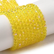 Electroplate Transparent Glass Beads Strands, Faceted, Round, Rainbow Plated, Yellow, 3mm, Hole: 0.8mm, about 164~166pcs/strand, 19.69~19.88 inch(50~50.5cm)(EGLA-A035-T3mm-L03)