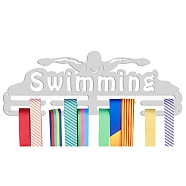 Sports Theme Iron Medal Hanger Holder Display Wall Rack, with Screws, Swimming Pattern, 150x400mm(ODIS-WH0024-035)