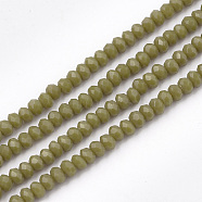 Opaque Solid Color Glass Beads Strands, Faceted, Rondelle, Olive, 3x2mm, Hole: 0.5mm, about 180pcs/strand, 16.9 inch(X-GLAA-S178-12B-07)