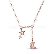 TINYSAND 925 Sterling Silver Pentagram & Moon Rhinestone Pendant Necklaces, Rose Gold, 18 inch(TS-N278-RG)