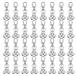 32Pcs 304 Stainless Steel Bell Charm Decorations, with Alloy Swivel Lobster Claw Clasps, Swivel Snap Hook, Stainless Steel Color, 47mm, Bell: 13x10mm(HJEW-PH01559)