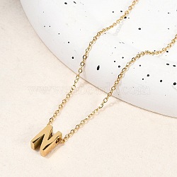 Ion Plating(IP) 304 Stainless Steel Pendant Necklaces, Real 18K Gold Plated, Letter, Letter N, 15.94 inch(40.5cm)~16.14 inch(41cm)+54mm extender, Letters: 10x6x4mm.(NJEW-R050-01G-14)