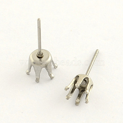 304 Stainless Steel Post Stud Earring Settings, Stainless Steel Color, 8mm,  pin: 0.8mm, fit for 8mm rhinestone(STAS-R063-58)