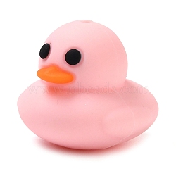 Duck Food Grade Silicone Focal Beads, Chewing Beads For Teethers, DIY Nursing Necklaces Making, Pink, 23x25x28.5mm, Hole: 2.5mm(SIL-Q030-05C)