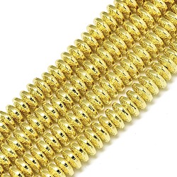 Electroplate Non-magnetic Synthetic Hematite Beads Strands, Bumpy, Disc, Golden Plated, 8x3mm, Hole: 1.4mm, about 120~122pcs/strand, 15.75 inch(40cm)(X-G-S372-001-01G)