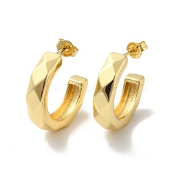 Rack Plating Brass C-shape Stud Earrings, Half Hoop Earrings for Women, Cadmium Free & Lead Free, Real 18K Gold Plated, 22x5mm, Pin: 0.8mm(EJEW-I268-04G)