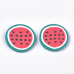 Handmade Polymer Clay Cabochons, Watermelon, Red, 19~20x2~3mm(CLAY-S091-40)
