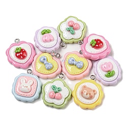 Opaque Resin Pendants, Heart & Rabbit & Strawberry, with Platinum Plated Iron Loops, Mixed Shapes, Mixed Color, 24~27x19.5~22x8~9mm, Hole: 2mm(RESI-E054-02P)