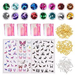 DIY UV Resin, Epoxy Resin, Pressed Flower Jewelry, with Alloy Links, Open Back Bezel, Alloy Cabochons, Plastic Picture Stickers, Nail Art Decal Stickers, Paillette Beads, Mixed Color, 9x9.5x1mm, Hole: 5mm(PALLOY-OC0001-96)
