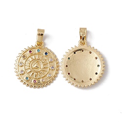 Brass Micro Pave Cubic Zirconia Pendants, Sun Charm, Real 18K Gold Plated, 20x18x2.5mm, Hole: 3x4.5mm(KK-E068-VC060)