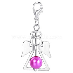 Alloy Angel Pendant Decorations, with CCB Imitation Pearl, Orchid, 4.4x1.9cm(KEYC-PW0009-04I)