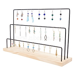 Iron with Wooden Earrings Storage Rack, for Earrings Display Stand, BurlyWood, 21x11.8x21cm(ODIS-WH0011-69)