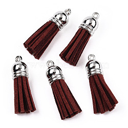 Faux Suede Tassel Pendant Decorations, with CCB Plastic Cord Ends, Platinum, Dark Red, 35~37x10mm, Hole: 1.8mm(FIND-T002-A13)
