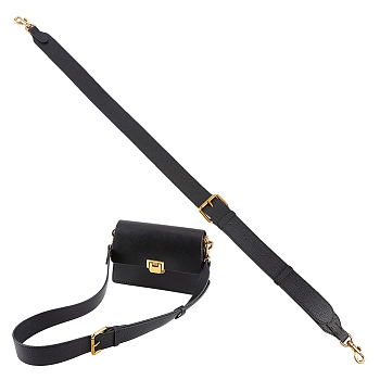 Adjustable Cowhide Bag Straps, with Swivel Eye Bolt Snap Hook, Black, 79.5~98.8x3.55x0.3cm