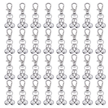 32Pcs 304 Stainless Steel Bell Charm Decorations, with Alloy Swivel Lobster Claw Clasps, Swivel Snap Hook, Stainless Steel Color, 47mm, Bell: 13x10mm