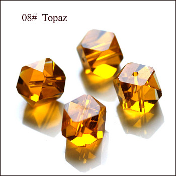 Imitation Austrian Crystal Beads, Grade AAA, Faceted, Cornerless Cube Beads, Orange, 6x5.5x5.5mm, Hole: 0.7~0.9mm