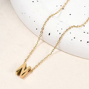 Ion Plating(IP) 304 Stainless Steel Pendant Necklaces, Real 18K Gold Plated, Letter, Letter N, 15.94 inch(40.5cm)~16.14 inch(41cm)+54mm extender, Letters: 10x6x4mm.