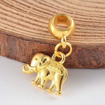 Elephant Alloy European Dangle Charms, Large Hole Pendants, Golden, 24x14x3mm, Hole: 4.5mm
