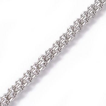 304 Stainless Steel Cable Chains, Diamond Cut Chains, Unwelded, Faceted, Oval, Stainless Steel Color, 4mm, Links: 3.5x4x2.5mm