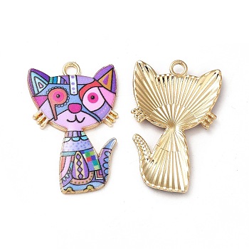 Alloy Enamel Pendants, Cadmium Free & Nickel Free & Lead Free, Golden, Cat Charms, Colorful, 30x19.5x2.5mm, Hole: 2.2mm