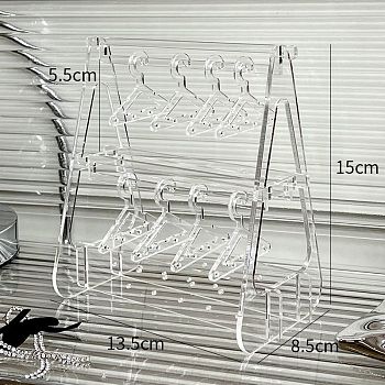 2-Tier Acrylic Earrings Display Stands, Clothes Hangers Shaped Dangle Earring Organizer Holder, with 8Pcs Mini Hangers, Clear, 8.5x13.5x15cm