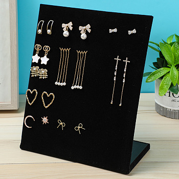 Velvet Earring Display Stands, Jewelry Display Rack, L-Shaped, Rectangle, Black, 20x10x25cm