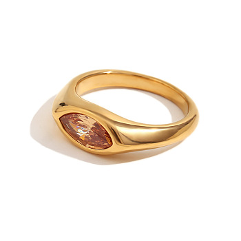316L Stainless Steel with Cubic Zirconia Finger Rings, Horse Eye, Golden, Sienna, US Size 6(16.5mm)