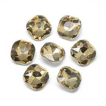 Pointed Back Glass Rhinestone Cabochons, Faceted, Back Plated, Square, Dark Khaki, 10x10x4.5mm