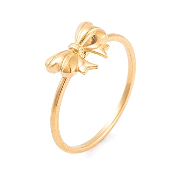 304 Stainless Steel Bowknot Finger Ring for Women, Golden, US Size 6~9(16.5~18.9mm)