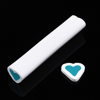 Handmade Polymer Clay Nail Art Decoration, Fashion Nail Care, No Hole Tubes, Heart with Heart Pattern, Dark Turquoise, 49~50x10~11x9~10.5mm