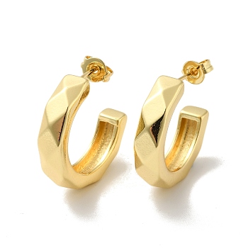 Rack Plating Brass C-shape Stud Earrings, Half Hoop Earrings for Women, Cadmium Free & Lead Free, Real 18K Gold Plated, 22x5mm, Pin: 0.8mm
