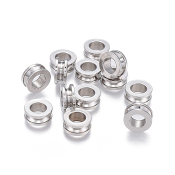 201 Stainless Steel Grooved Beads, Column, Stainless Steel Color, 10x4.2mm, Hole: 5.7mm