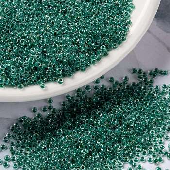 MIYUKI Round Rocailles Beads, Japanese Seed Beads, (RRHB169) Sparkling Forest Green Lined Crystal AB, 15/0, 1.5mm, Hole: 0.7mm, about 27777pcs/50g
