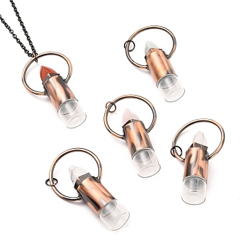 304 Stainless Steel Openable Perfume Bottle Pendant Necklaces, with Natural Gemstone, Lipstick Shape, Electrophoresis Black & Red Copper, 27.55 inch(70cm), Bottle Capacity: 3ml(0.1 fl. oz)