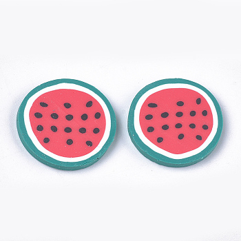 Handmade Polymer Clay Cabochons, Watermelon, Red, 19~20x2~3mm
