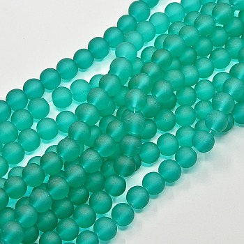 Transparent Glass Bead Strands, Frosted, Round, Light Sea Green, 10mm, Hole: 1.3~1.6mm, about 80pcs/strand, 31.4 inch