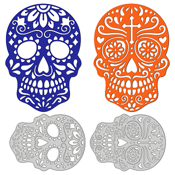 2Pcs 2 Styles Day of the Dead Carbon Steel Cutting Dies Stencils, for DIY Scrapbooking, Photo Album, Decorative Embossing Paper Card, Stainless Steel Color, Skull Pattern, 78x107x0.8mm, 1pc/style