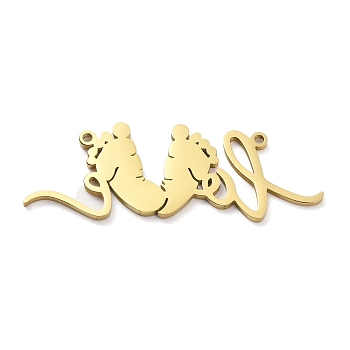 304 Stainless Steel Connector Charms, Footprint with Word Love Links, Real 18K Gold Plated, 13.5x37.5x1mm, Hole: 1.2mm